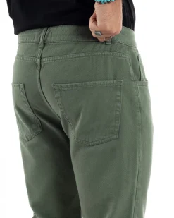 Jeans Uomo Loose Fit Pantaloni Cotone Casual Basic Verde JS1114A