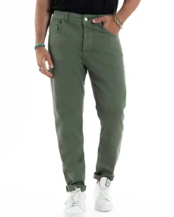 Jeans Uomo Loose Fit Pantaloni Cotone Casual Basic Verde JS1114A