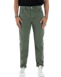 Jeans Uomo Loose Fit Pantaloni Cotone Casual Basic Verde JS1114A
