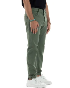 Jeans Uomo Loose Fit Pantaloni Cotone Casual Basic Verde JS1114A