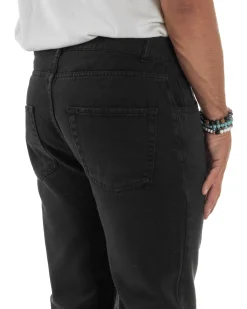 Jeans Uomo Loose Fit Pantaloni Taglio Ginocchio Casual Basic Nero JS1135A