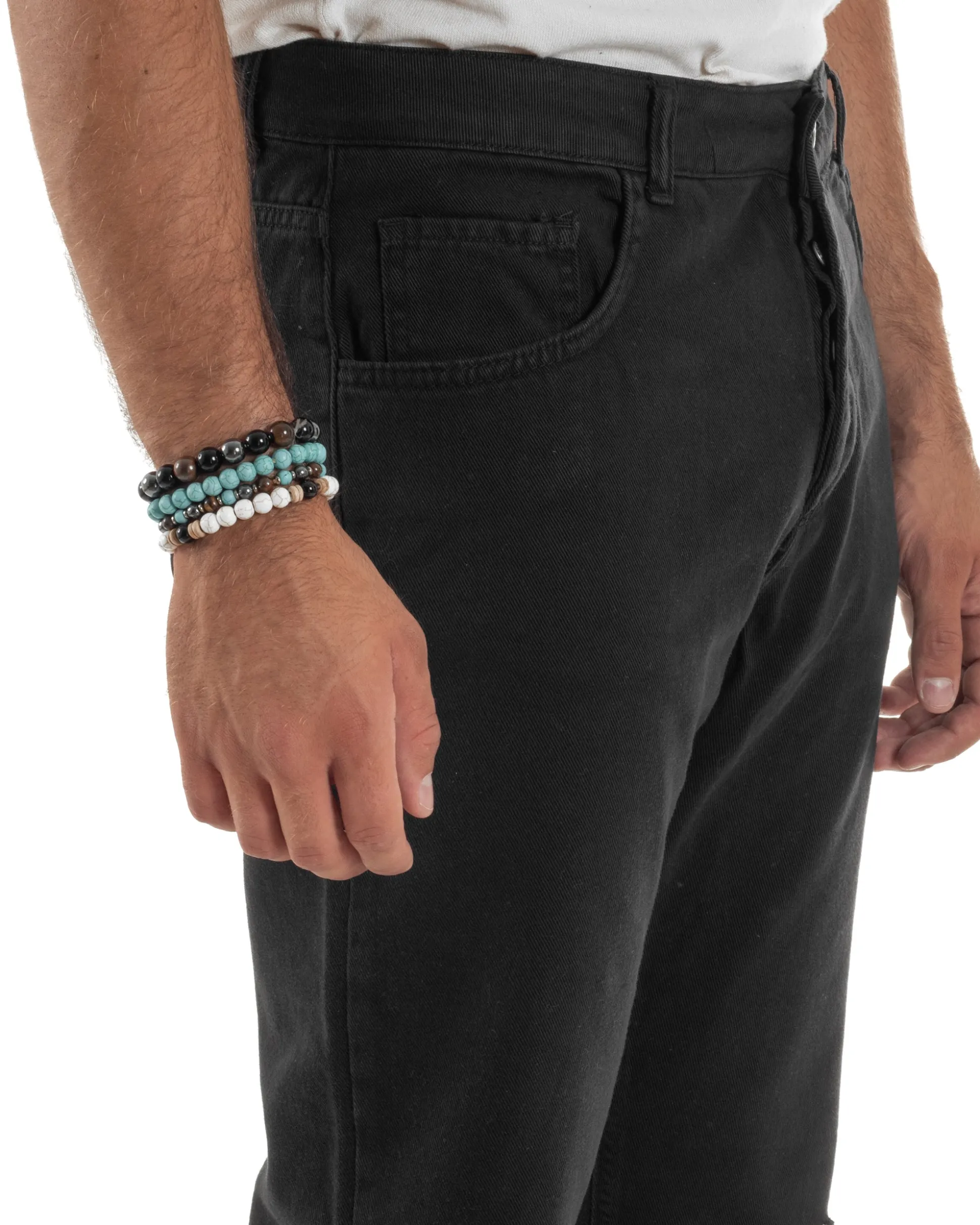 Jeans Uomo Loose Fit Pantaloni Taglio Ginocchio Casual Basic Nero JS1135A