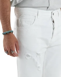 Jeans Uomo Loose Fit Pantaloni Con Rotture Casual Basic Bianco JS1108A