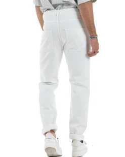 Jeans Uomo Loose Fit Pantaloni Con Rotture Casual Basic Bianco JS1108A