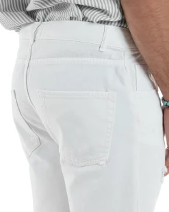 Jeans Uomo Loose Fit Pantaloni Con Rotture Casual Basic Bianco JS1108A