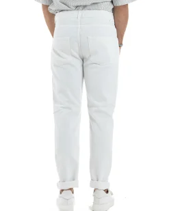 Jeans Uomo Loose Fit Pantaloni Con Rotture Casual Basic Bianco JS1108A