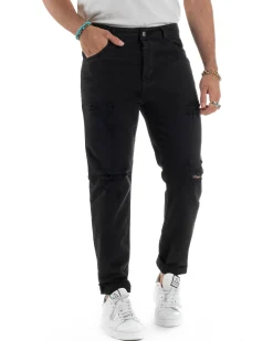Jeans Uomo Loose Fit Pantaloni Con Rotture Casual Basic Nero JS1109A