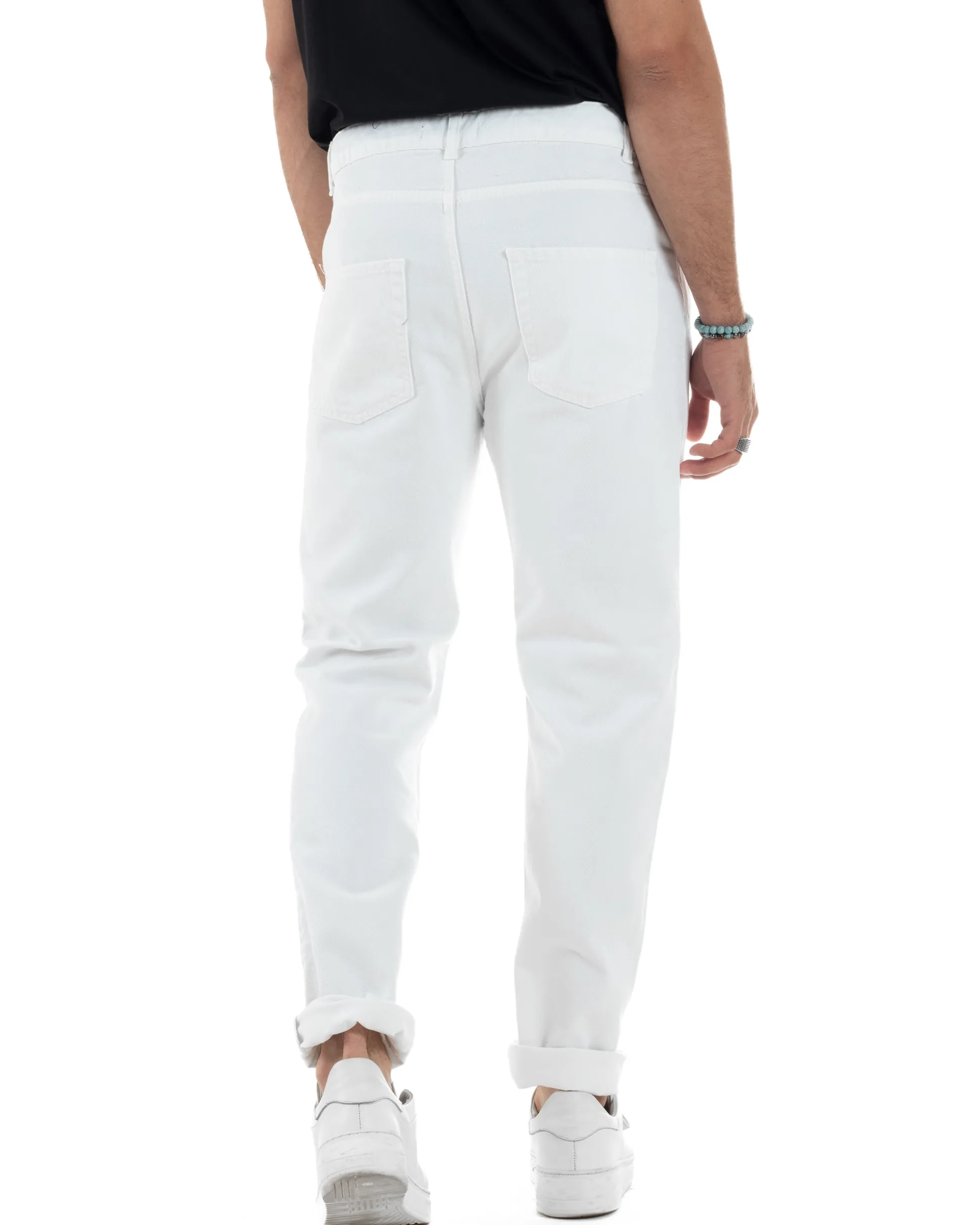 Jeans Uomo Loose Fit Pantaloni Cotone Casual Basic Bianco JS1115A