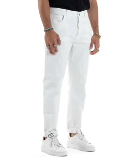 Jeans Uomo Loose Fit Pantaloni Cotone Casual Basic Bianco JS1115A