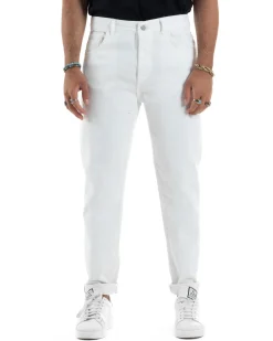 Jeans Uomo Loose Fit Pantaloni Cotone Casual Basic Bianco JS1115A