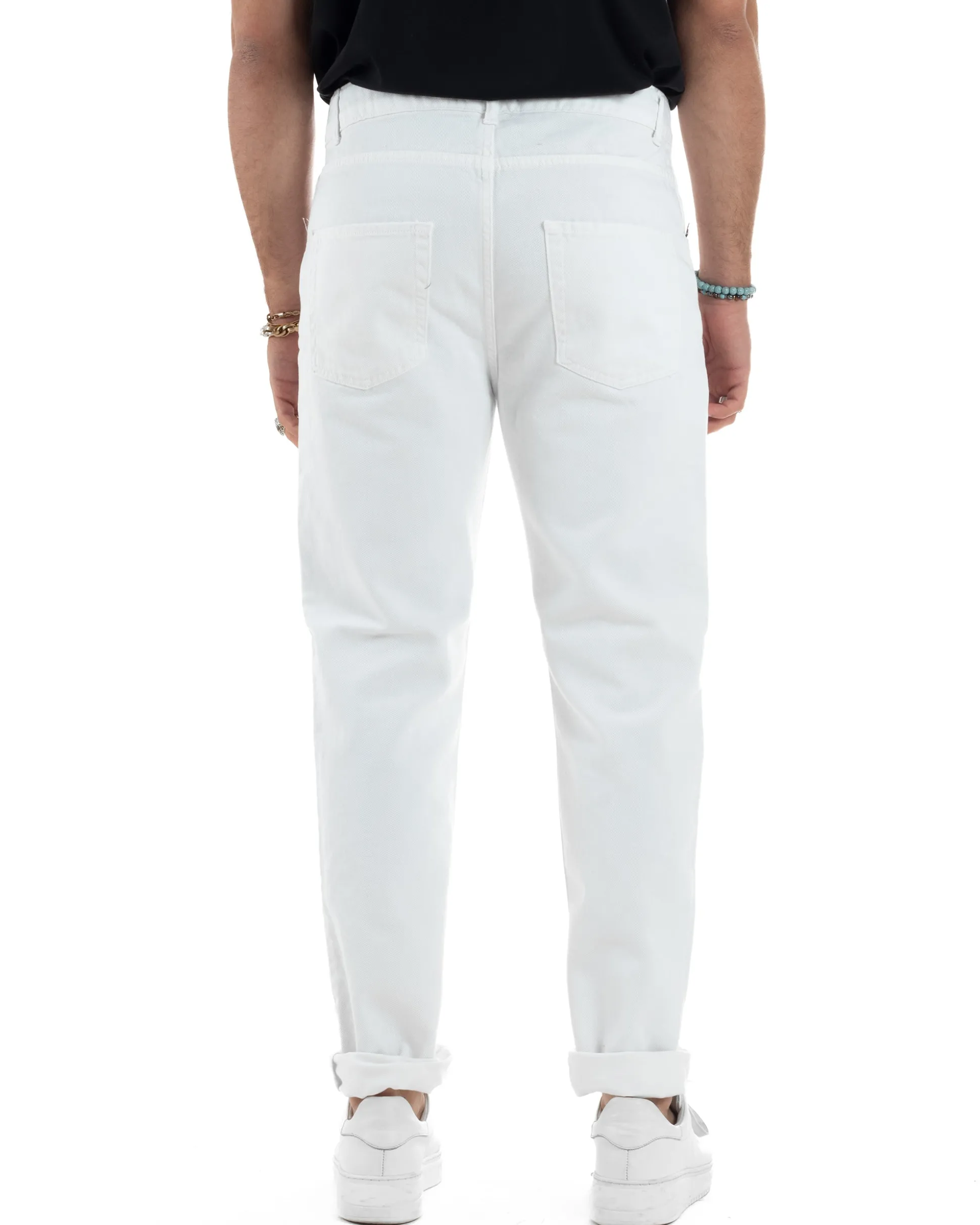 Jeans Uomo Loose Fit Pantaloni Cotone Casual Basic Bianco JS1115A