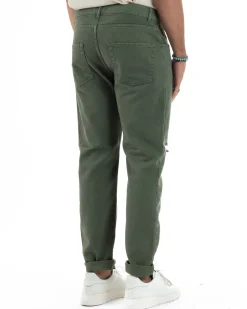 Jeans Uomo Loose Fit Pantaloni Con Rotture Casual Basic Verde JS1110A