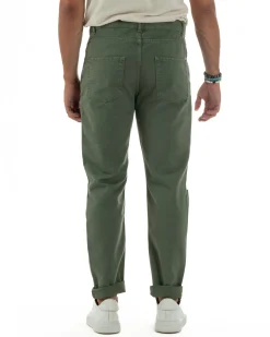 Jeans Uomo Loose Fit Pantaloni Taglio Ginocchio Casual Basic Verde JS1136A