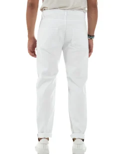 Jeans Uomo Loose Fit Pantaloni Taglio Ginocchio Casual Basic Bianco JS1133A
