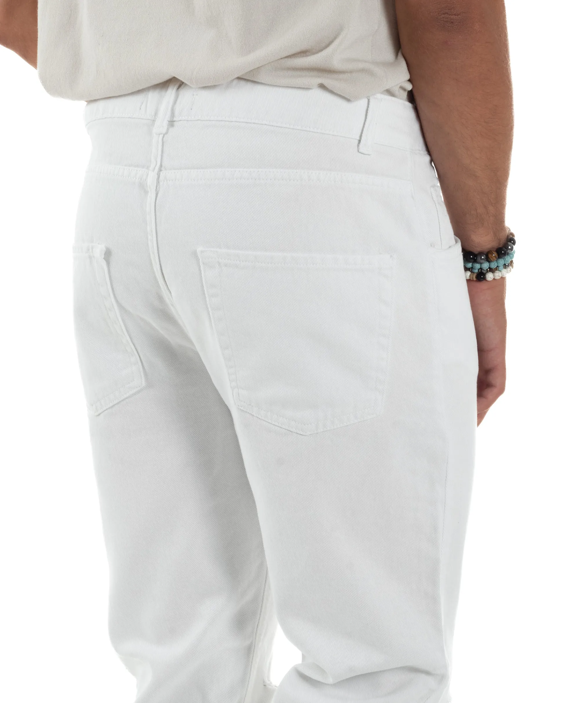 Jeans Uomo Loose Fit Pantaloni Taglio Ginocchio Casual Basic Bianco JS1133A