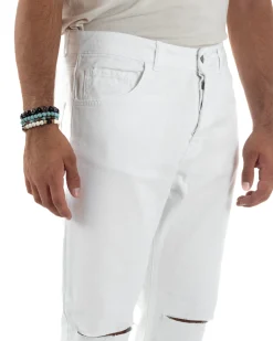 Jeans Uomo Loose Fit Pantaloni Taglio Ginocchio Casual Basic Bianco JS1133A