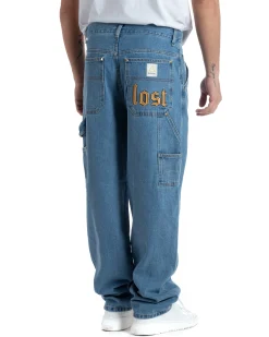 Jeans Uomo Pantaloni Baggy Carpenter Worker Cinque Tasche Comodo Basic Wide Fit Cargo Con Ricamo Denim Chiaro GIOSAL-P5991A