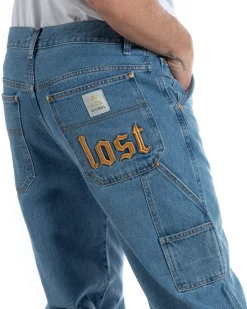 Jeans Uomo Pantaloni Baggy Carpenter Worker Cinque Tasche Comodo Basic Wide Fit Cargo Con Ricamo Denim Chiaro GIOSAL-P5991A