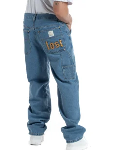 Jeans Uomo Pantaloni Baggy Carpenter Worker Cinque Tasche Comodo Basic Wide Fit Cargo Con Ricamo Denim Chiaro GIOSAL-P5991A