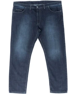 Jeans Uomo Pantaloni Calibrati Denim Scuro Cinque Tasche Taglie Forti P5821A