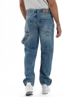 Jeans Uomo Pantaloni Carpenter Denim Chiaro Baggy Fit JS1156A