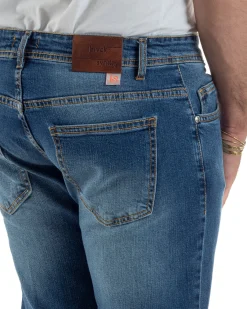 Jeans uomo pantaloni cinque tasche slim fit basic denim blu BlackSunday JS1189A