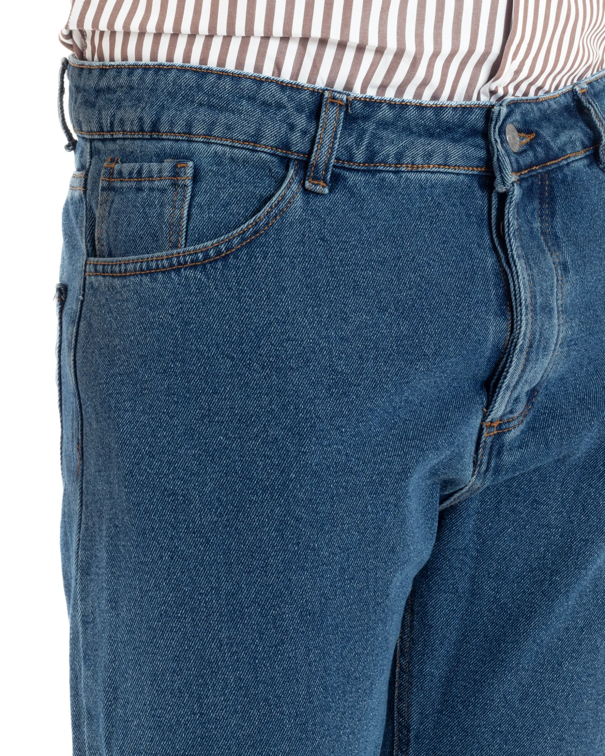 Jeans uomo pantaloni cinque tasche regular fit basic denim scuro GIOSAL-JS1075A