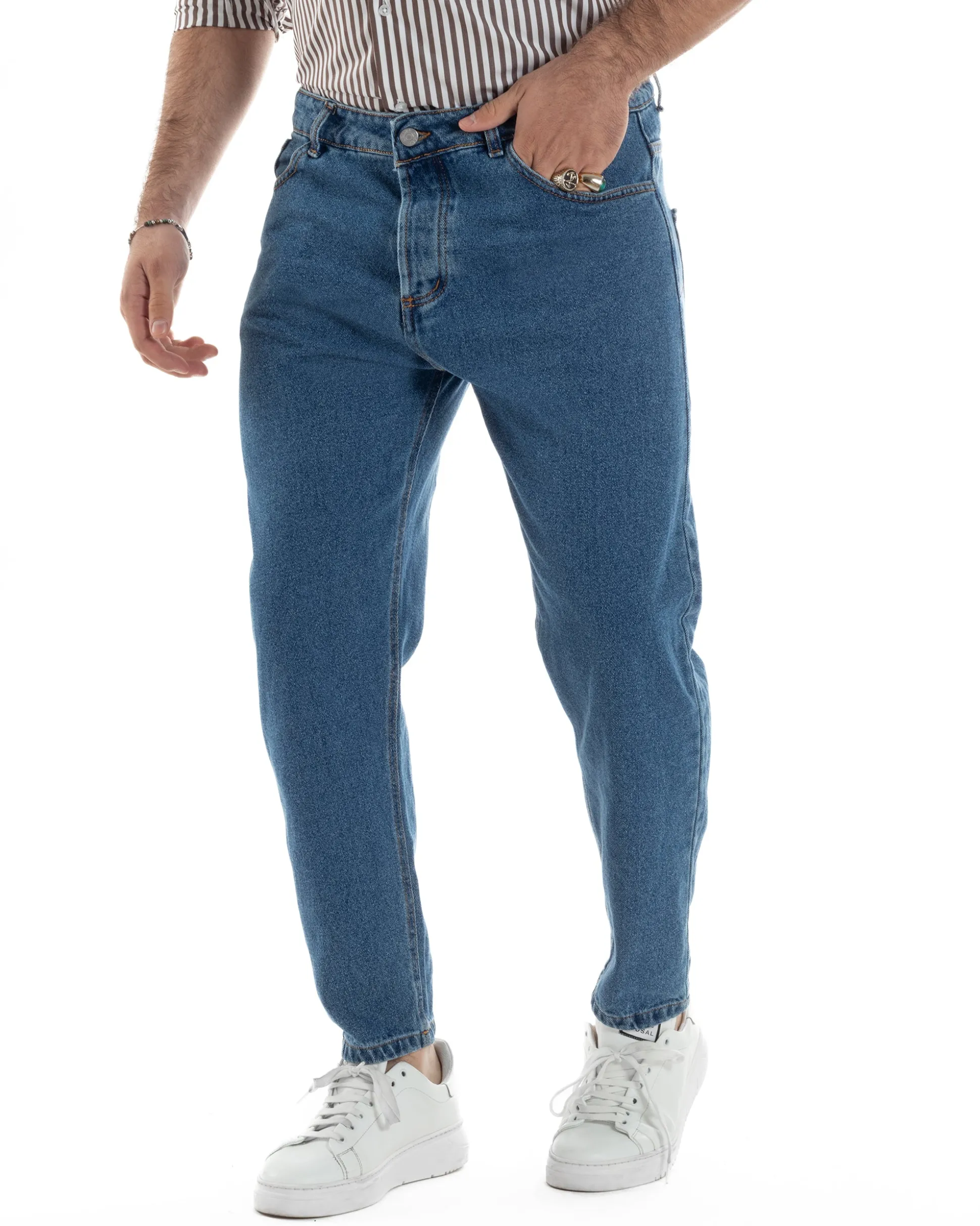 Jeans uomo pantaloni cinque tasche regular fit basic denim scuro GIOSAL-JS1075A