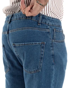Jeans uomo pantaloni cinque tasche regular fit basic denim scuro GIOSAL-JS1075A