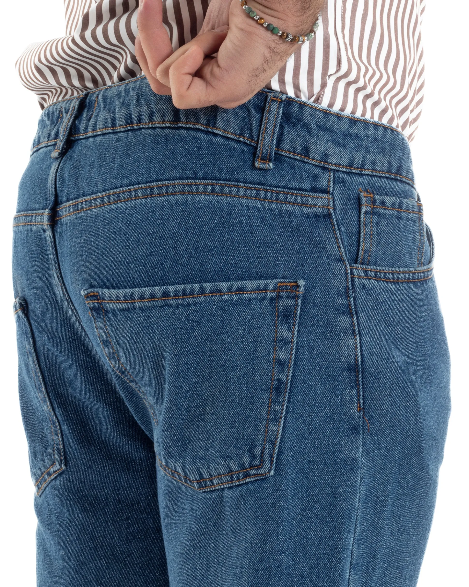 Jeans uomo pantaloni cinque tasche regular fit basic denim scuro GIOSAL-JS1075A