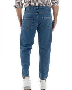Jeans uomo pantaloni cinque tasche regular fit basic denim scuro GIOSAL-JS1075A