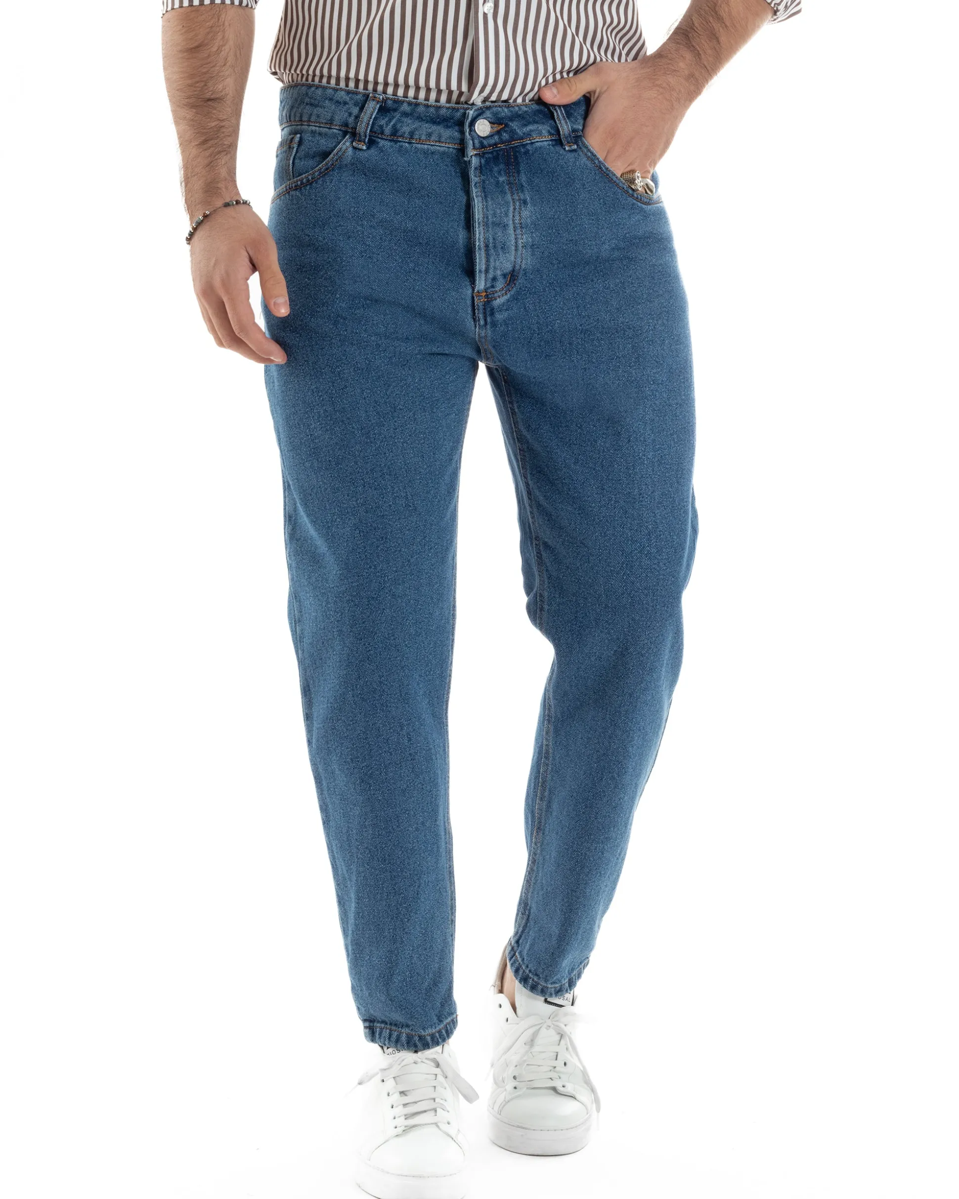 Jeans uomo pantaloni cinque tasche regular fit basic denim scuro GIOSAL-JS1075A