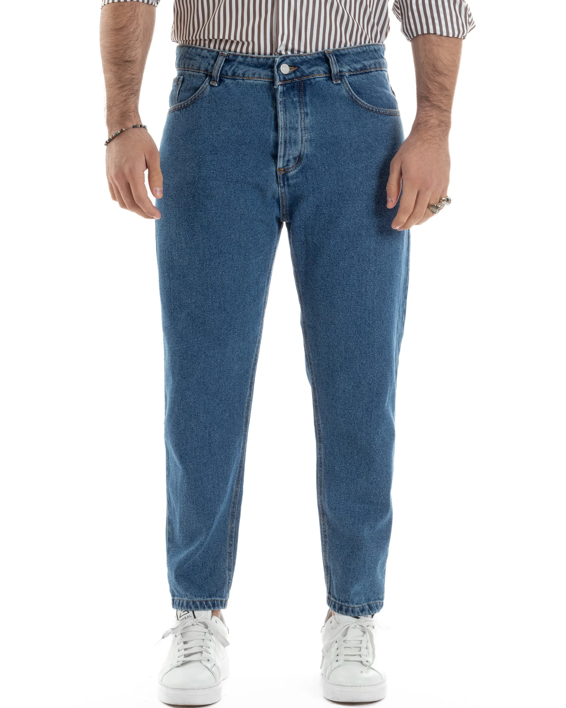 Jeans uomo pantaloni cinque tasche regular fit basic denim scuro GIOSAL-JS1075A
