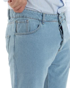 Jeans Uomo Pantaloni Cinque Tasche Regular Fit Basic Denim Medio JS1074A