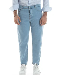 Jeans Uomo Pantaloni Cinque Tasche Regular Fit Basic Denim Medio JS1074A