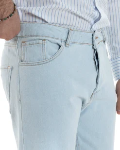 Jeans Uomo Pantaloni Cinque Tasche Regular Fit Basic Denim Chiaro JS1073A