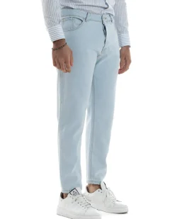 Jeans Uomo Pantaloni Cinque Tasche Regular Fit Basic Denim Chiaro JS1073A