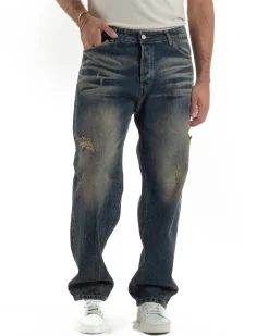 Jeans Uomo Pantaloni Denim Sfumato Sabbiato Baggy Fit JS1159A