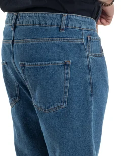 Jeans Uomo Pantaloni Regular Fit Basic Taglio Al Ginocchio Denim Scuro JS1101A
