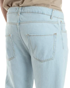 Jeans Uomo Pantaloni Regular Fit Basic Taglio Al Ginocchio Denim Chiaro JS1099A