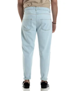 Jeans Uomo Pantaloni Regular Fit Basic Taglio Al Ginocchio Denim Chiaro JS1099A