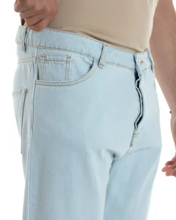 Jeans Uomo Pantaloni Regular Fit Basic Taglio Al Ginocchio Denim Chiaro JS1099A