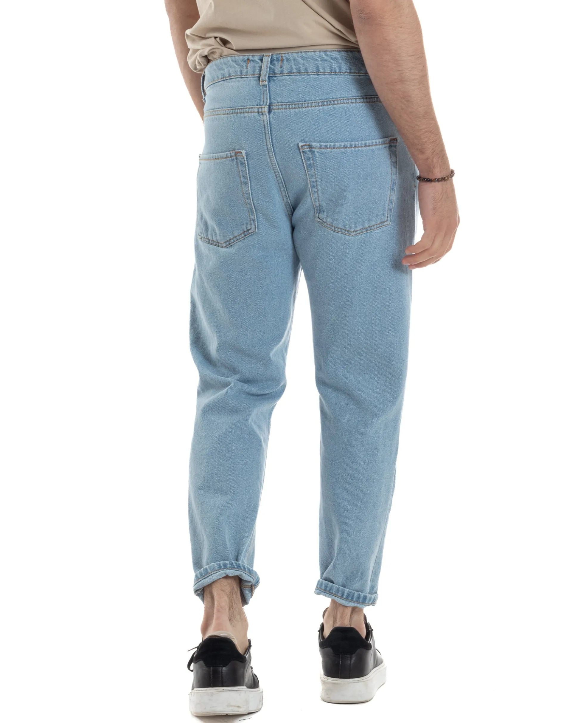 Jeans Uomo Pantaloni Regular Fit Basic Taglio Al Ginocchio Denim Medio JS1100A