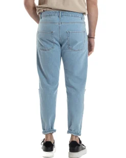 Jeans Uomo Pantaloni Regular Fit Basic Taglio Al Ginocchio Denim Medio JS1100A
