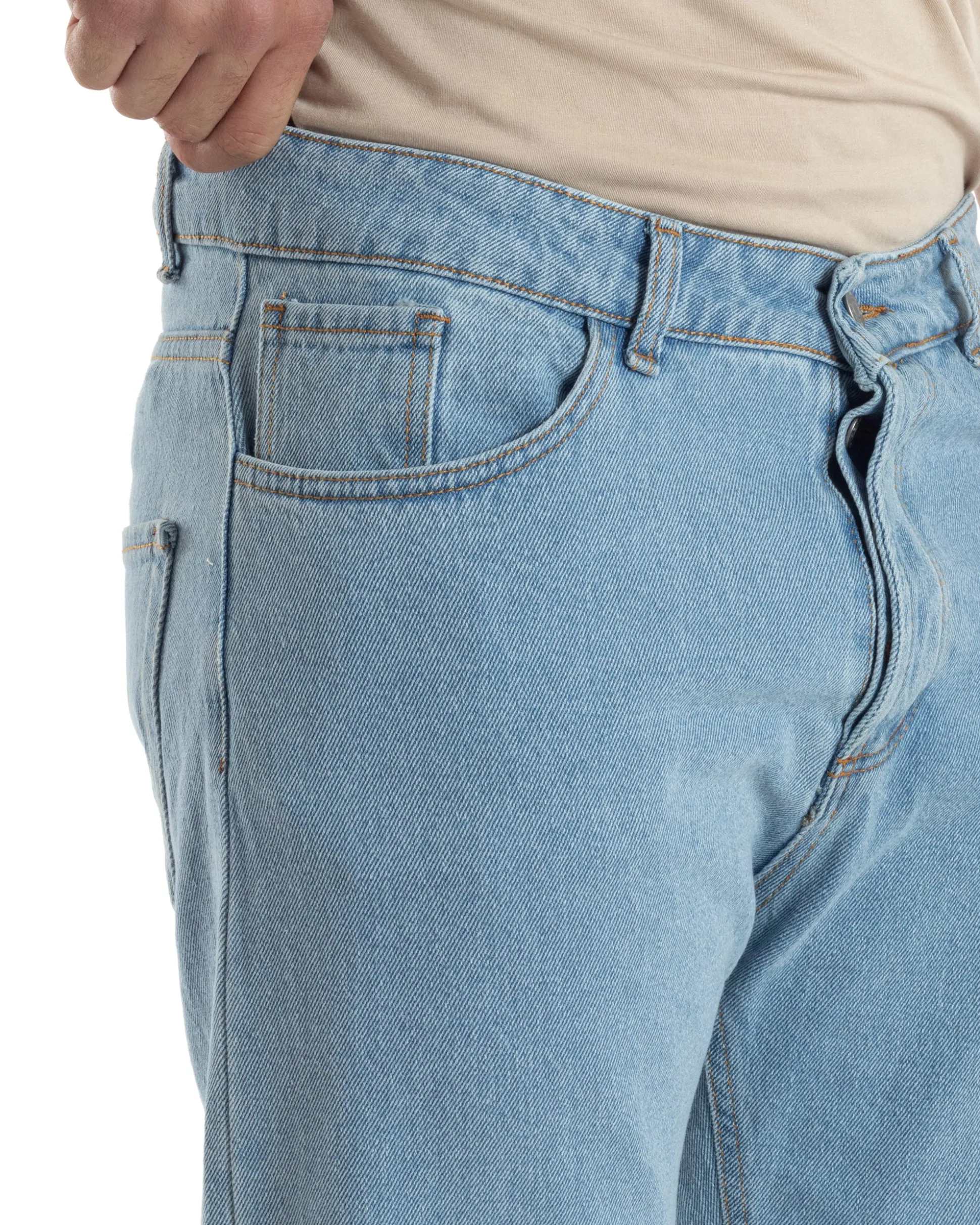 Jeans Uomo Pantaloni Regular Fit Basic Taglio Al Ginocchio Denim Medio JS1100A