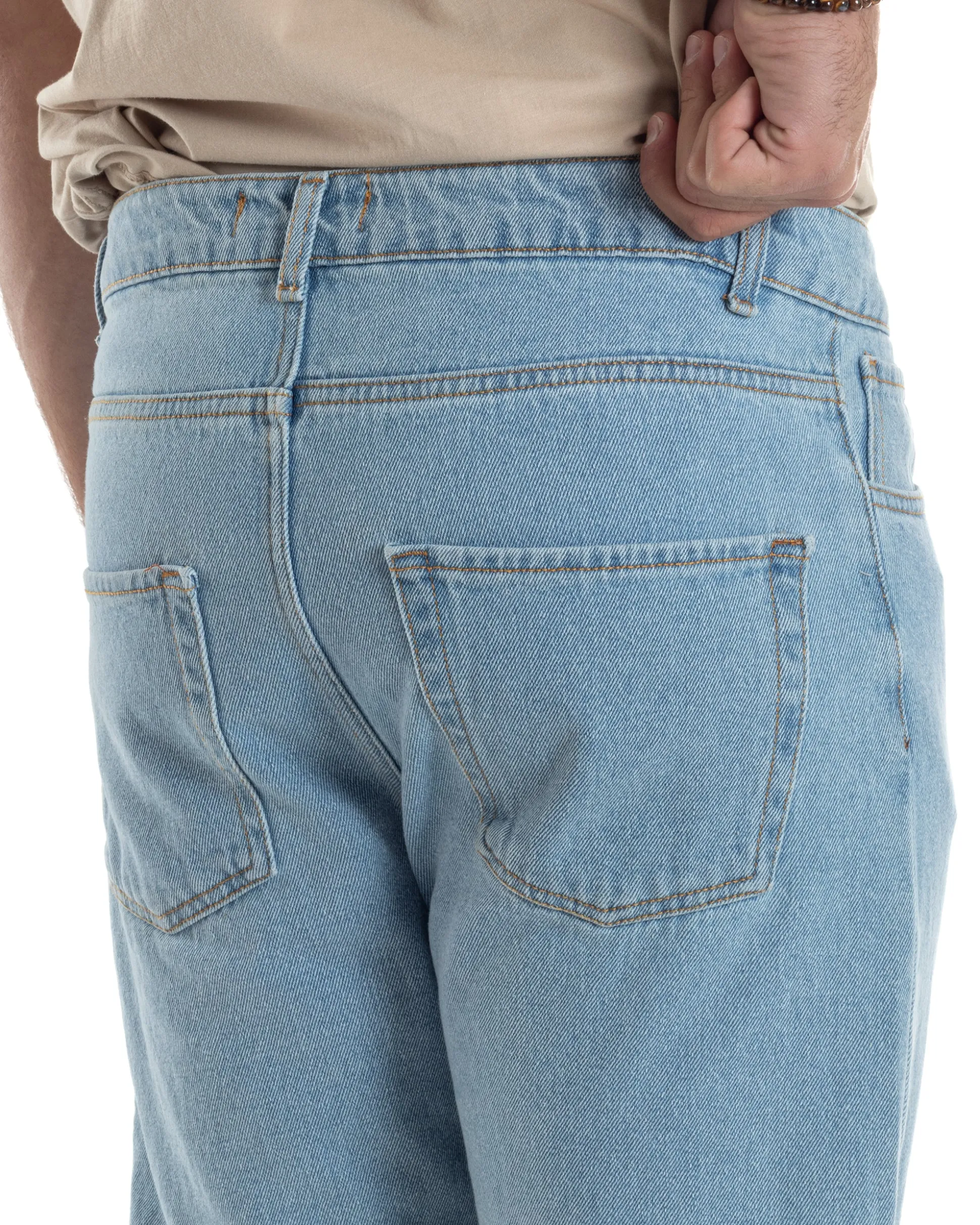 Jeans Uomo Pantaloni Regular Fit Basic Taglio Al Ginocchio Denim Medio JS1100A