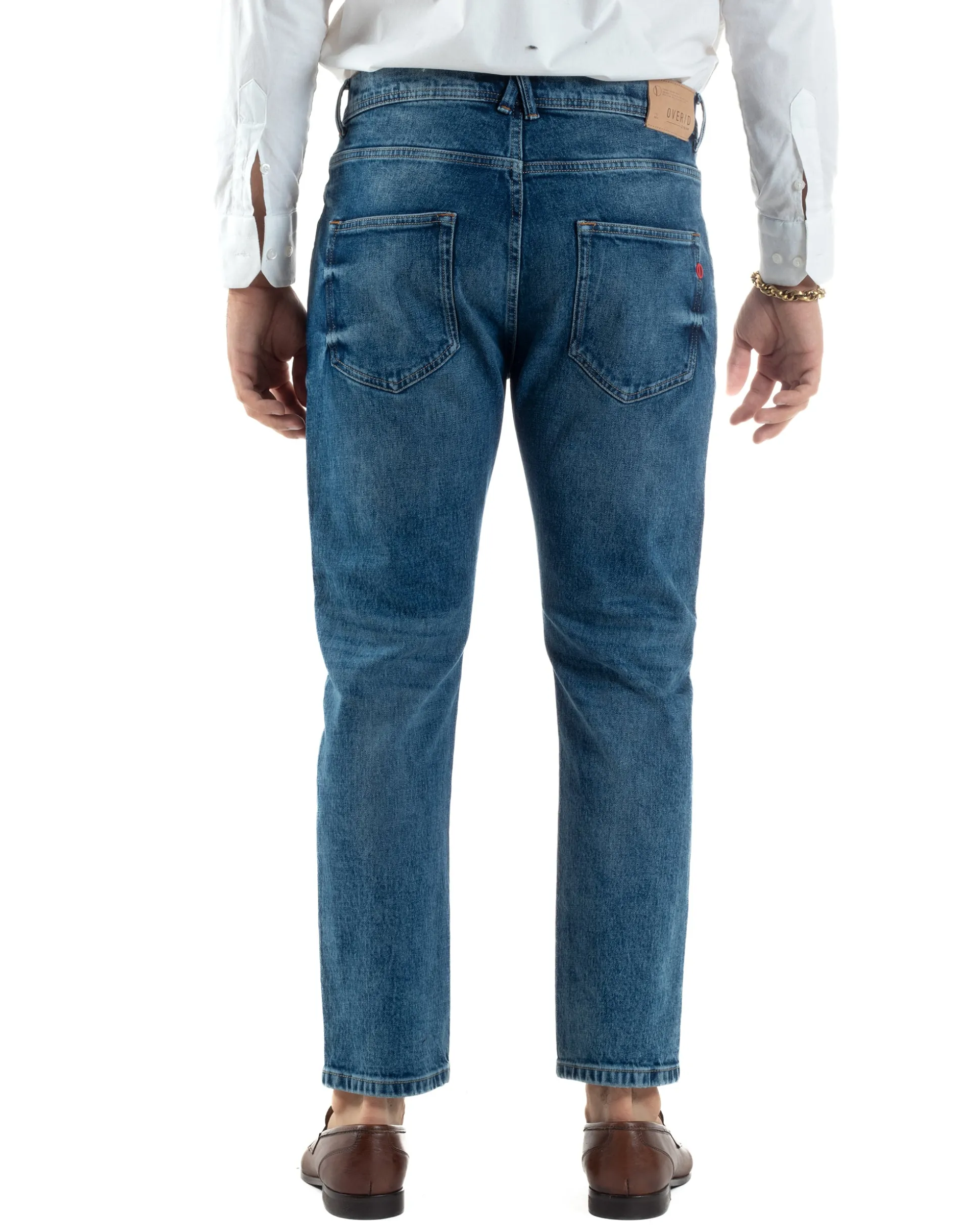 Jeans Uomo Pantaloni Slim Fit Basic Denim Scuro Blu Over-D OC1F2W5D16