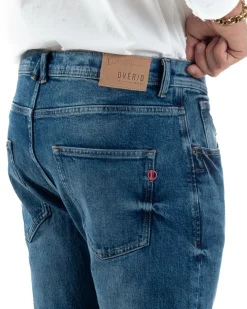 Jeans Uomo Pantaloni Slim Fit Basic Denim Scuro Blu Over-D OC1F2W5D16