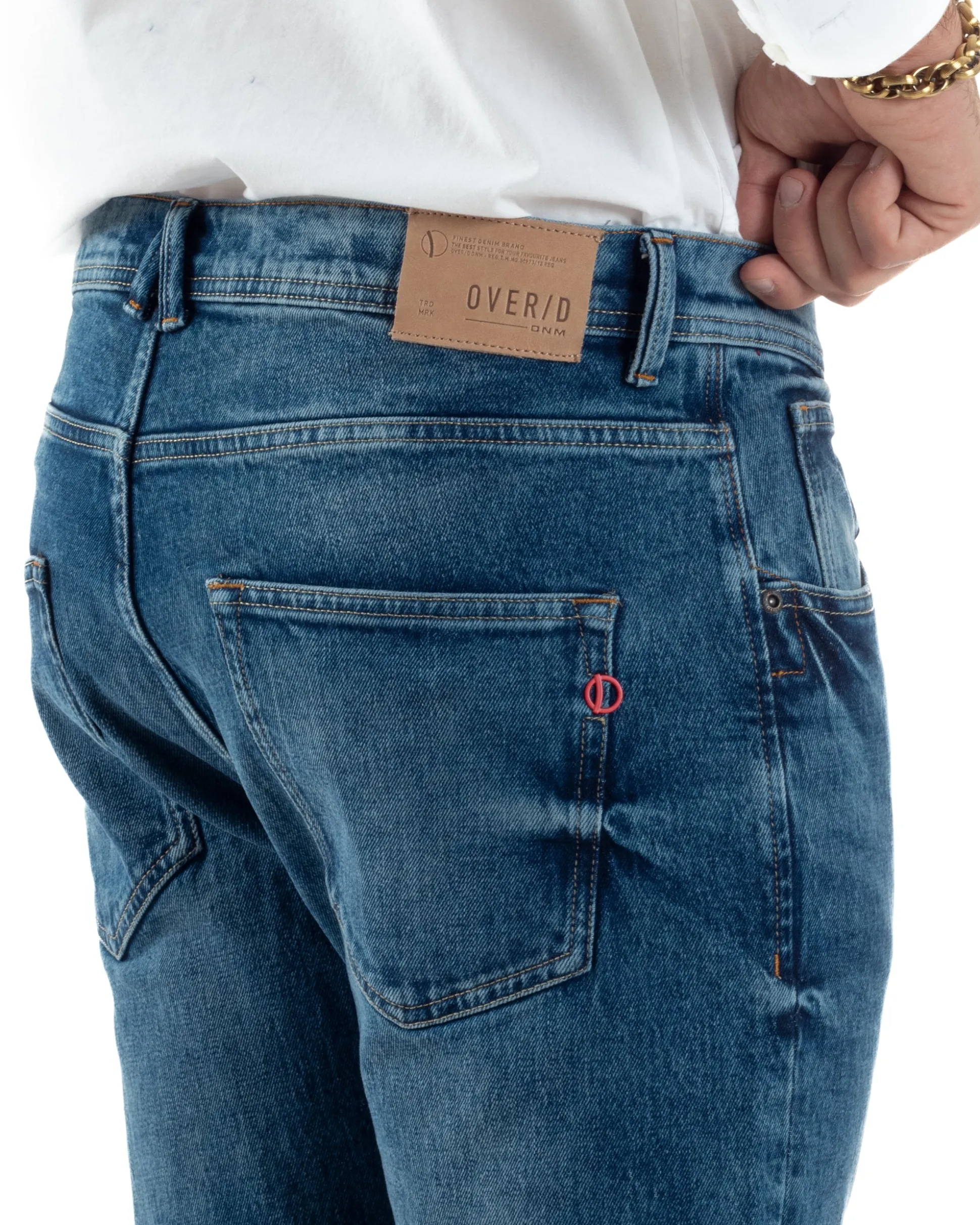 Jeans Uomo Pantaloni Slim Fit Basic Denim Scuro Blu Over-D OC1F2W5D16