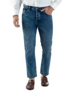 Jeans Uomo Pantaloni Slim Fit Basic Denim Scuro Blu Over-D OC1F2W5D16